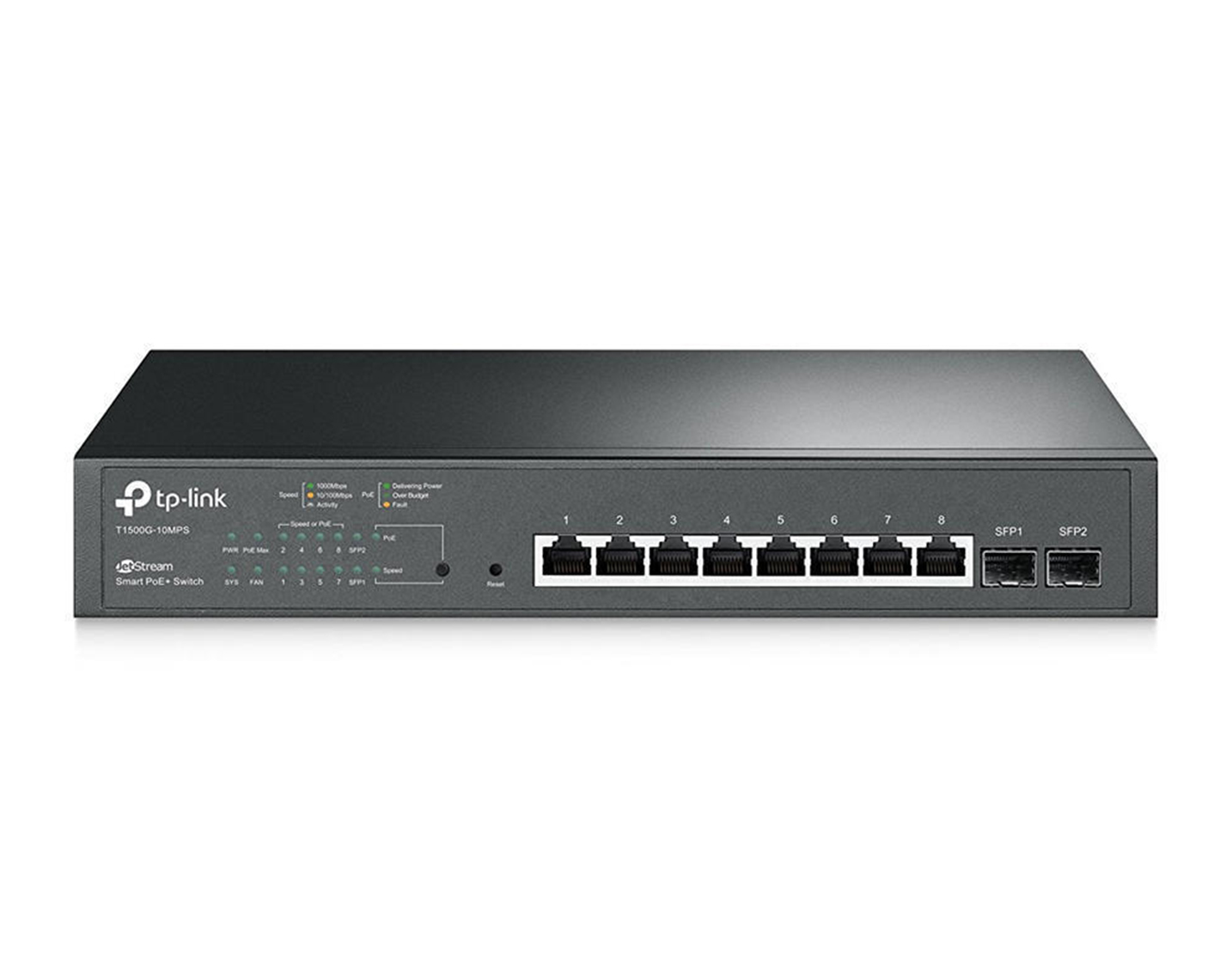 قیمت و خرید سوییچ شبکه 8 پورت +PoE با 2 پورت SFP تی پی لینک مدل T1500G-10MPS | نت ران